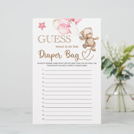 Raad eens wat er in de luiertas beer baby shower z (Staand voorkant)