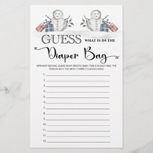 Raad eens wat er in het luiertas baby shower zit (Voorkant)