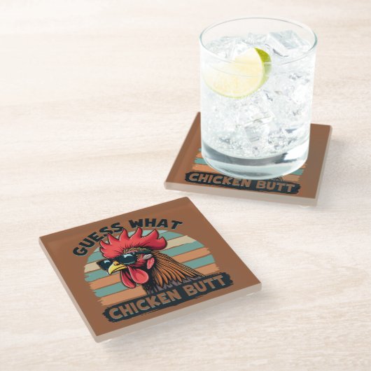 Raad eens wat kippenkont grappige retro haan glazen onderzetter (Schuin)