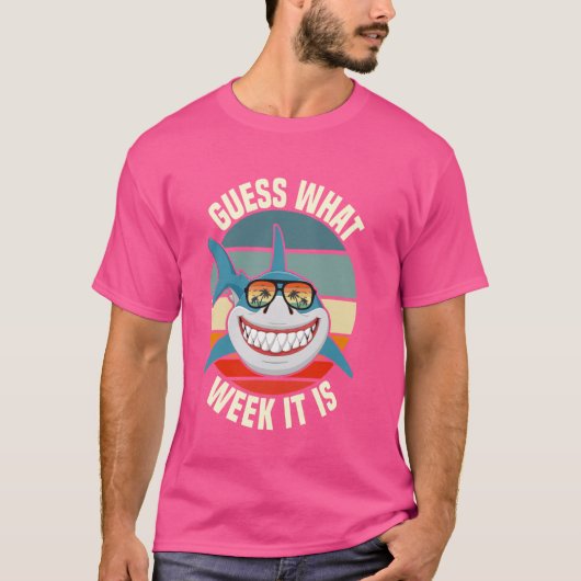 Raad eens welke week het is grappige haai t-shirt (Voorkant)