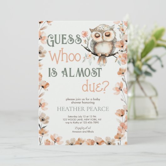 Raad eens Whoo Woodland Owl Baby shower Kaart (Staand voorkant)