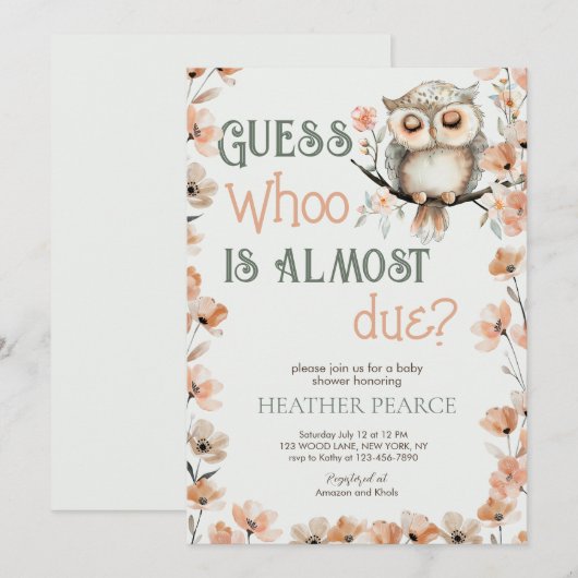 Raad eens Whoo Woodland Owl Baby shower Kaart (Voorkant / Achterkant)