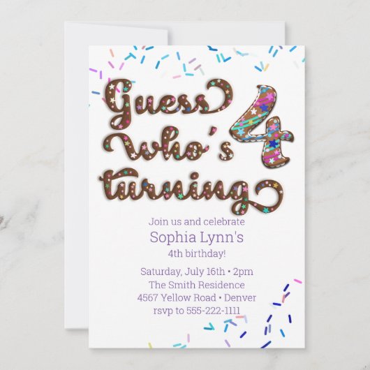 Raad eens wie 4 koekjes met sprinkles draait kaart (Voorkant)