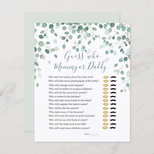 Raad eens wie Baby shower de Eucalyptus-bladeren h (Voorkant / Achterkant)