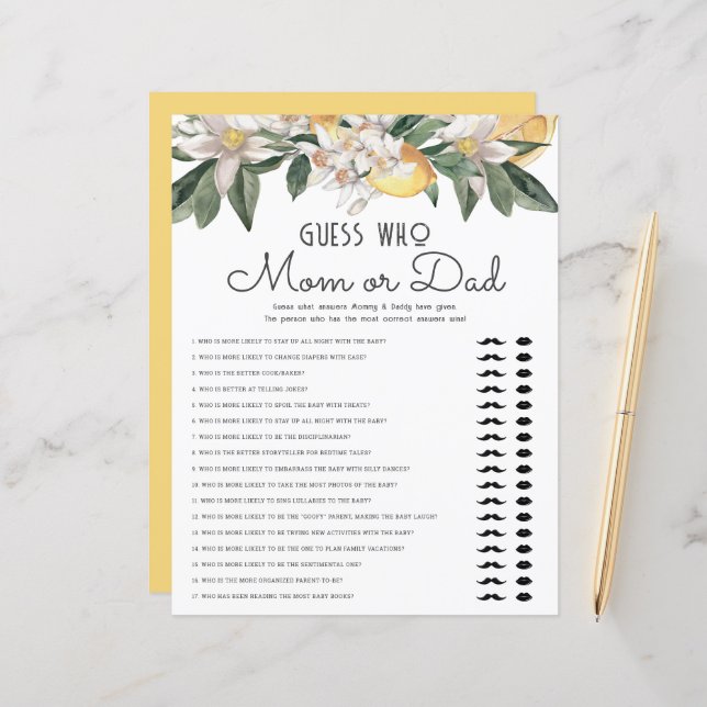 Raad eens wie Baby shower van mama of pap Lemon Ci (Voorkant / Achterkant in situ)