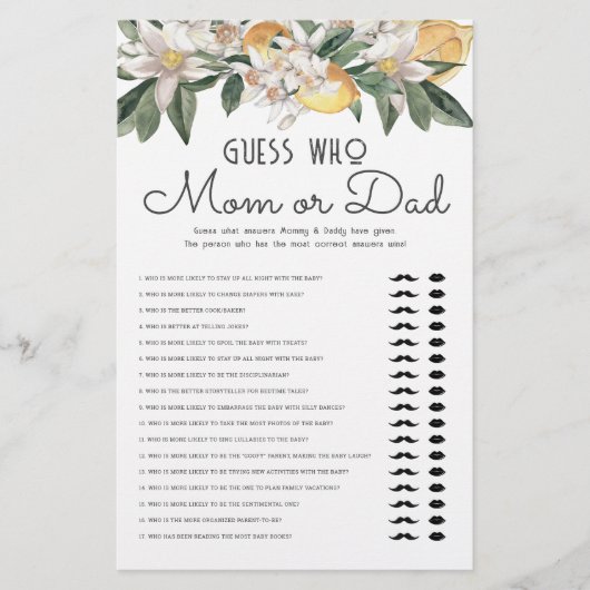 Raad eens wie Baby shower van mama of pap Lemon Ci Briefpapier (Voorkant)