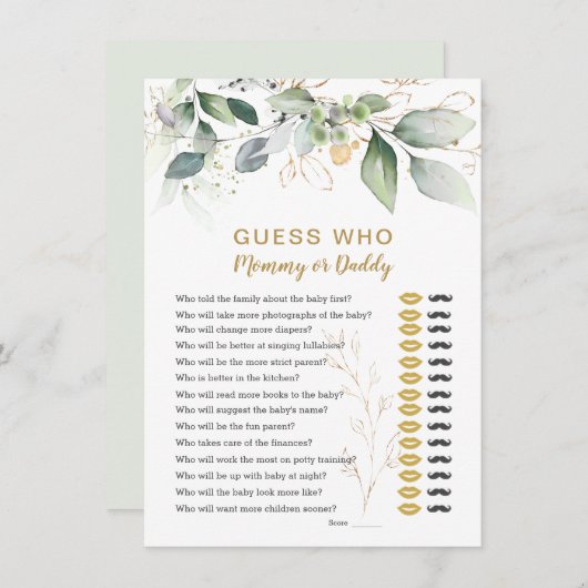 Raad eens wie Baby shower vlam Floral Greenery Inv Kaart (Voorkant / Achterkant)