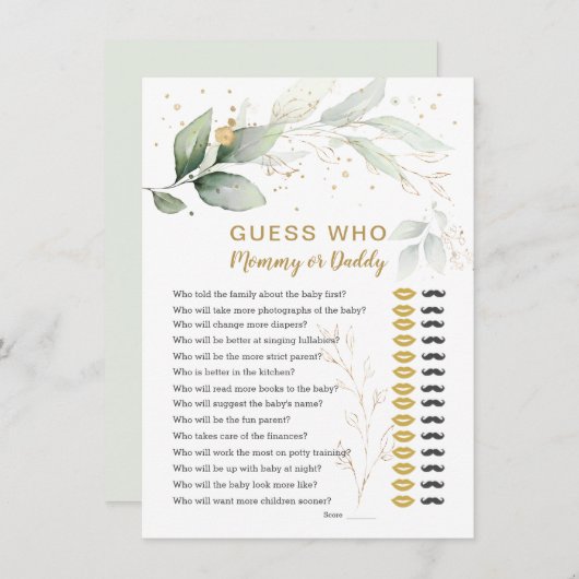 Raad eens wie Baby shower vlam Floral Greenery Inv Kaart (Voorkant / Achterkant)