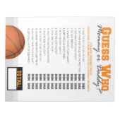 Raad eens wie Basketbal Baby shower Game Pack Notitieblok (Voorkant)