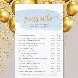 Raad eens wie blauwe waterverf en gouden baby show