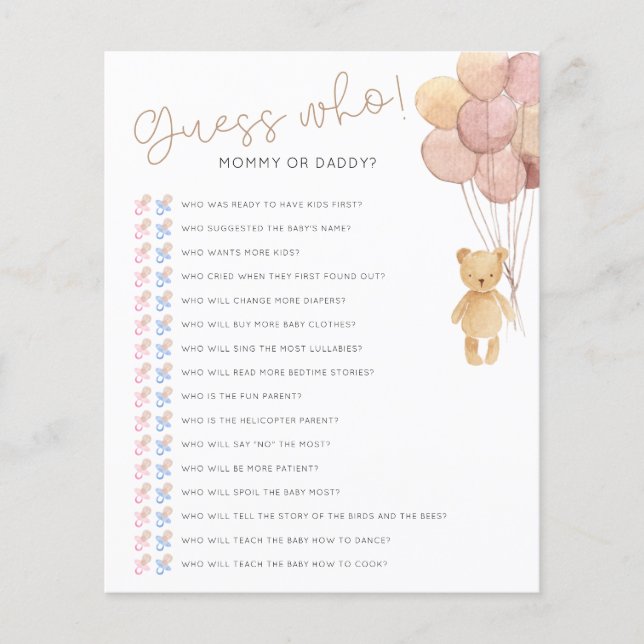 Raad eens wie Blush Beer Balloons Baby shower spel (Voorkant)