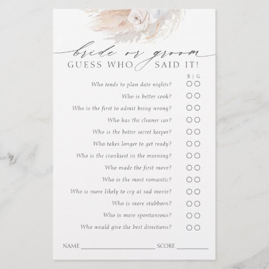 Raad eens wie Bride of Groom - Boho Game Kaart (Voorkant)