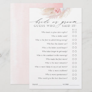Raad eens wie Bride of Groom - Boho Game Kaart
