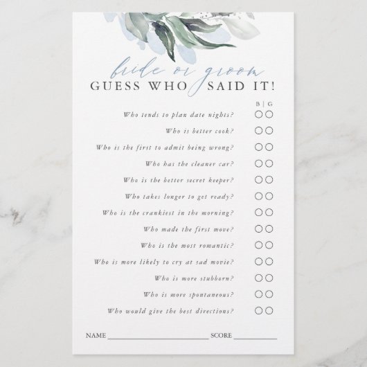 Raad eens wie Bride of Groom is - Greenery Game Ca (Voorkant)