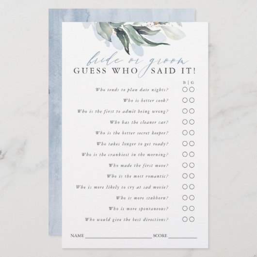Raad eens wie Bride of Groom is - Greenery Game Ca (Voorkant / Achterkant)
