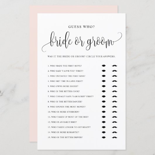 Raad eens wie Bride of Groom zei dat ze Game zei (Voorkant / Achterkant)