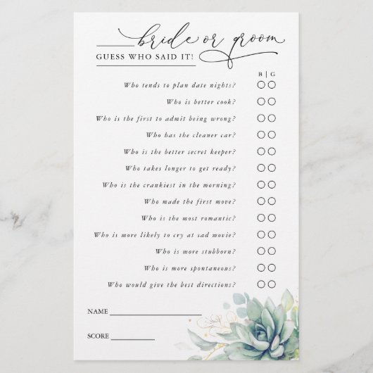 Raad eens wie de Kaart van het Spel van het Succul (Voorkant)