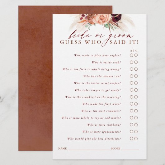 Raad eens wie de Kaart van het Spel van Pampas Gra (Voorkant / Achterkant)