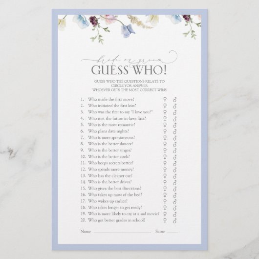 Raad eens wie Dusty Blue Wildflower Vrijgezellenfe (Voorkant)