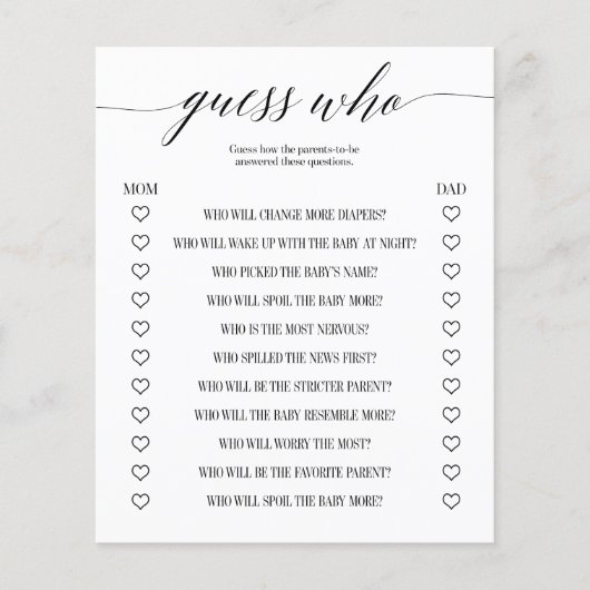 Raad eens wie een minimalistisch Baby shower spel (Voorkant)