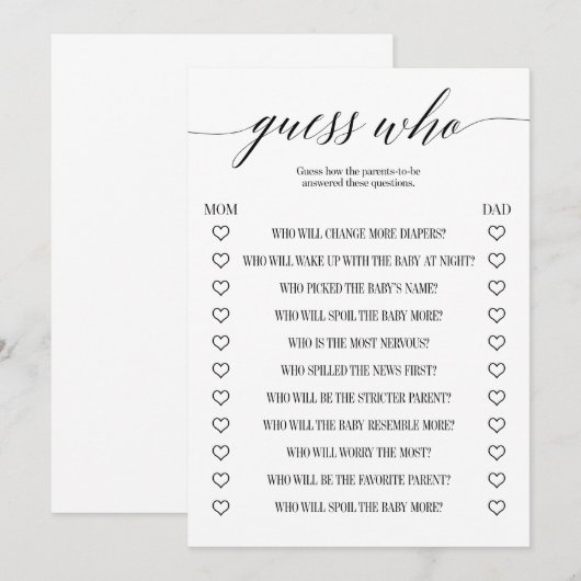 Raad eens wie een minimalistisch Baby shower spel  Programmakaart (Voorkant / Achterkant)