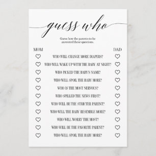 Raad eens wie een minimalistisch Baby shower spel Programmakaart