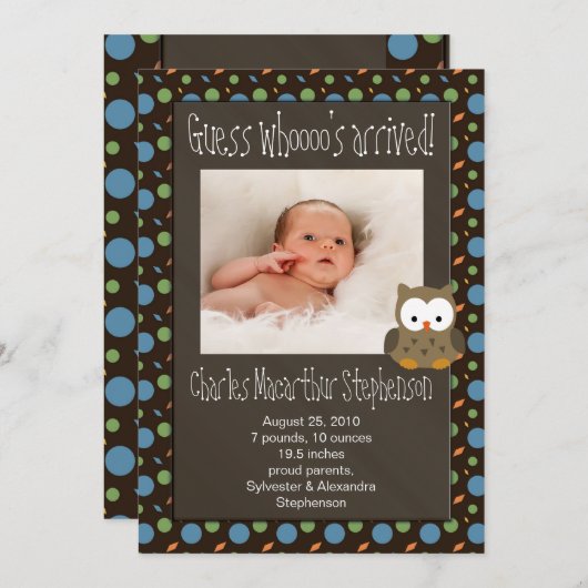 Raad eens wie er aankomt baby jongen geboorte aank aankondiging (Voorkant / Achterkant)