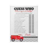 Raad eens wie Firetruck Baby shower Game Pack Notitieblok (Linkerzijde)