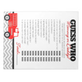 Raad eens wie Firetruck Baby shower Game Pack Notitieblok (Voorkant)