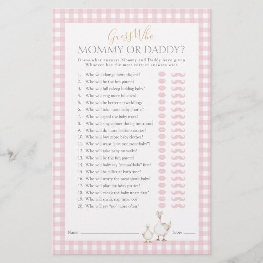 Raad eens wie Goose Whimsical Baby shower Game hee Flyer (Voorkant)