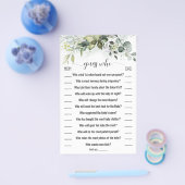 Raad eens wie Greenery Baby shower Game Kaart (Enkel)