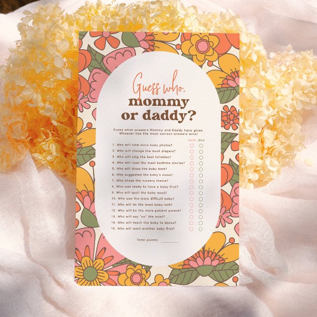 Raad eens wie | Groovy Retro Flowers Boho Baby sho (Creator heeft geüpload)