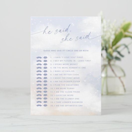 Raad eens wie het cloud 9 Vrijgezellenfeest spel z Kaart (Staand voorkant)