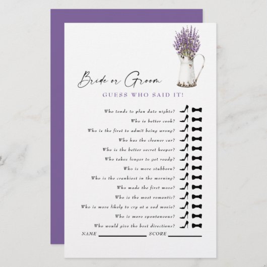 Raad eens wie het gezegd heeft? Lavender Rustic Vr (Voorkant / Achterkant)