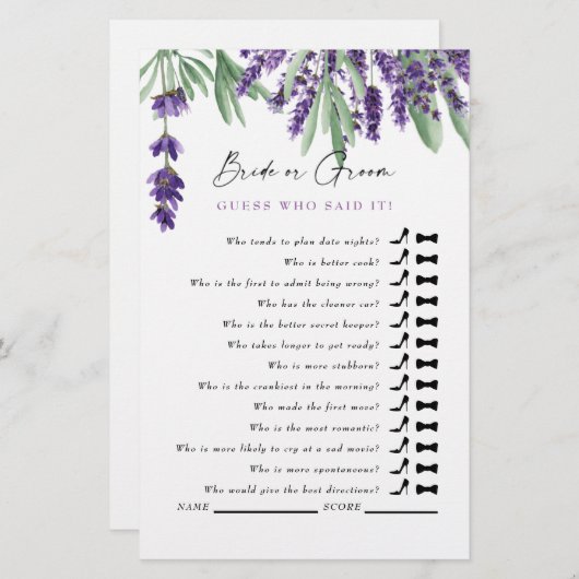 Raad eens wie het zei? Eenvoudig Lavendel Vrijgeze (Voorkant / Achterkant)