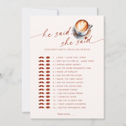 Raad eens wie het zei Koffie Vrijgezellenfeest spe Kaart (Voorkant)