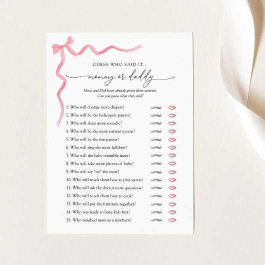 Raad eens wie het zei mama of papa Baby shower spe Kaart