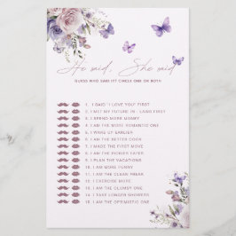 Raad eens wie het zei Mauve Butterfly Game Kaart