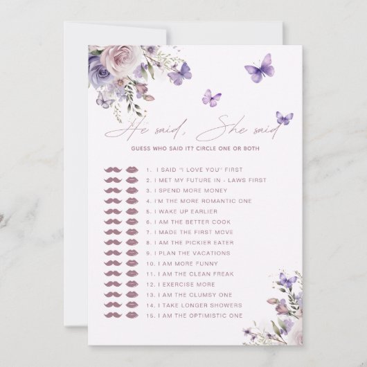 Raad eens wie het zei Mauve Butterfly Vrijgezellen Kaart (Voorkant)