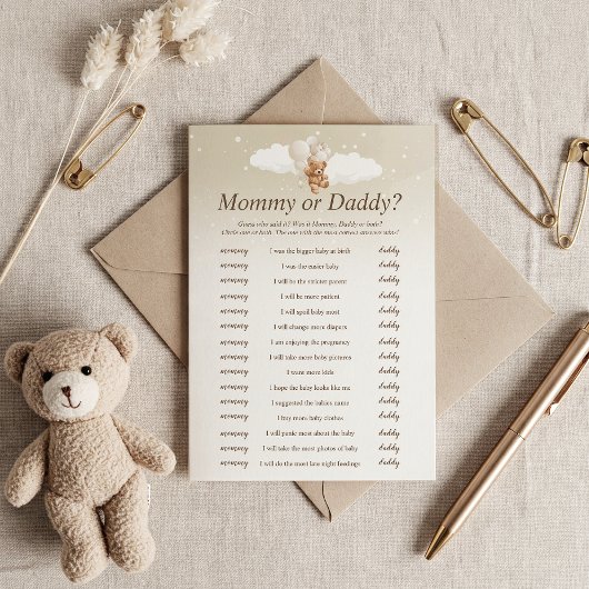 Raad eens wie het zei Teddy Bear Baby shower Game  Kaart