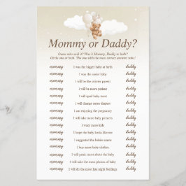 Raad eens wie het zei Teddy Bear Baby shower spel Flyer