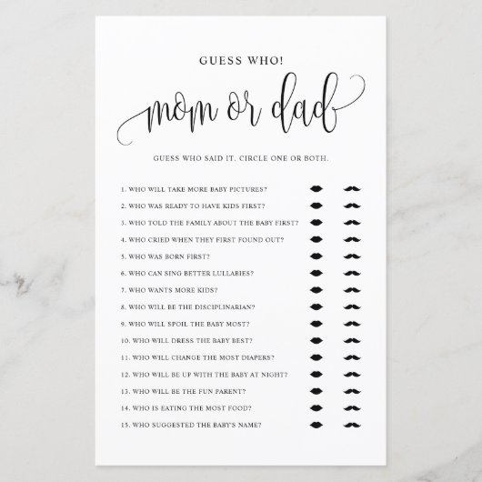 Raad eens wie Mam of Pap Black Script Baby shower (Voorkant)