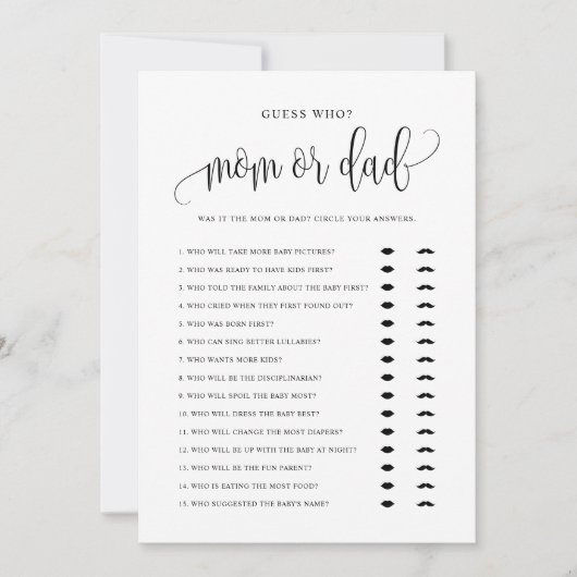 Raad eens wie Mam of Pap Black Script Baby shower  Kaart (Voorkant)