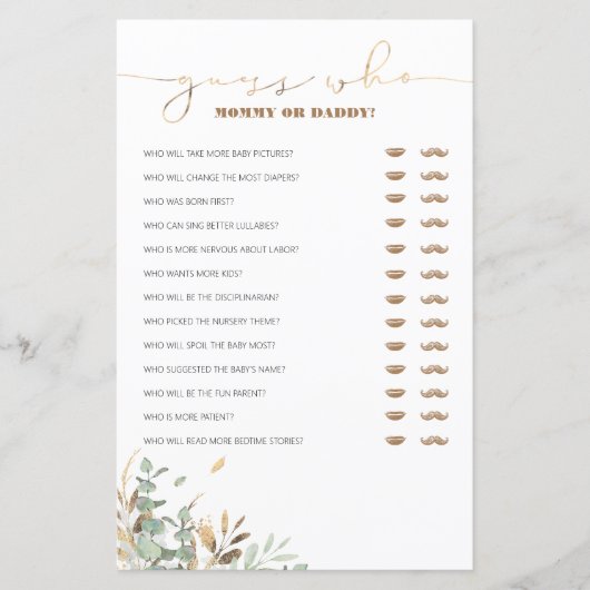 Raad eens wie mama of papa Baby shower Game (Voorkant)