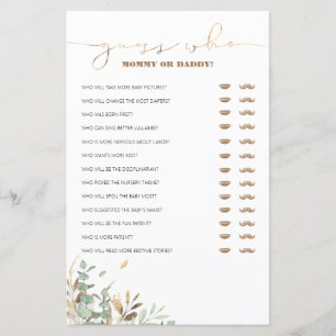 Raad eens wie mama of papa Baby shower Game