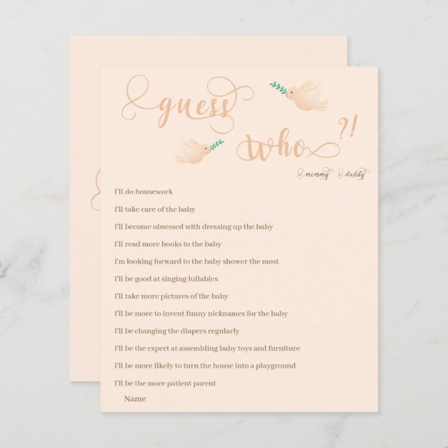 Raad eens wie mama of papa Baby shower Game (Voorkant / Achterkant)