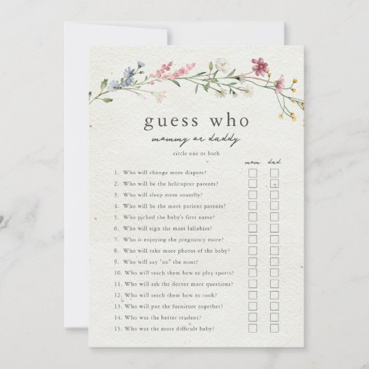 Raad eens wie mama of papa Baby shower Game Kaart (Voorkant)