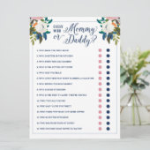 Raad eens wie mama of papa Baby shower Game Kaart (Staand voorkant)