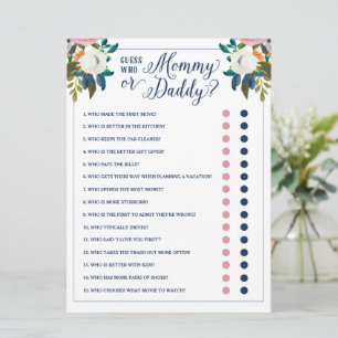 Raad eens wie mama of papa Baby shower Game Kaart