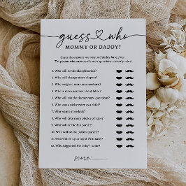 Raad eens wie mama of papa Baby shower Game Kaart